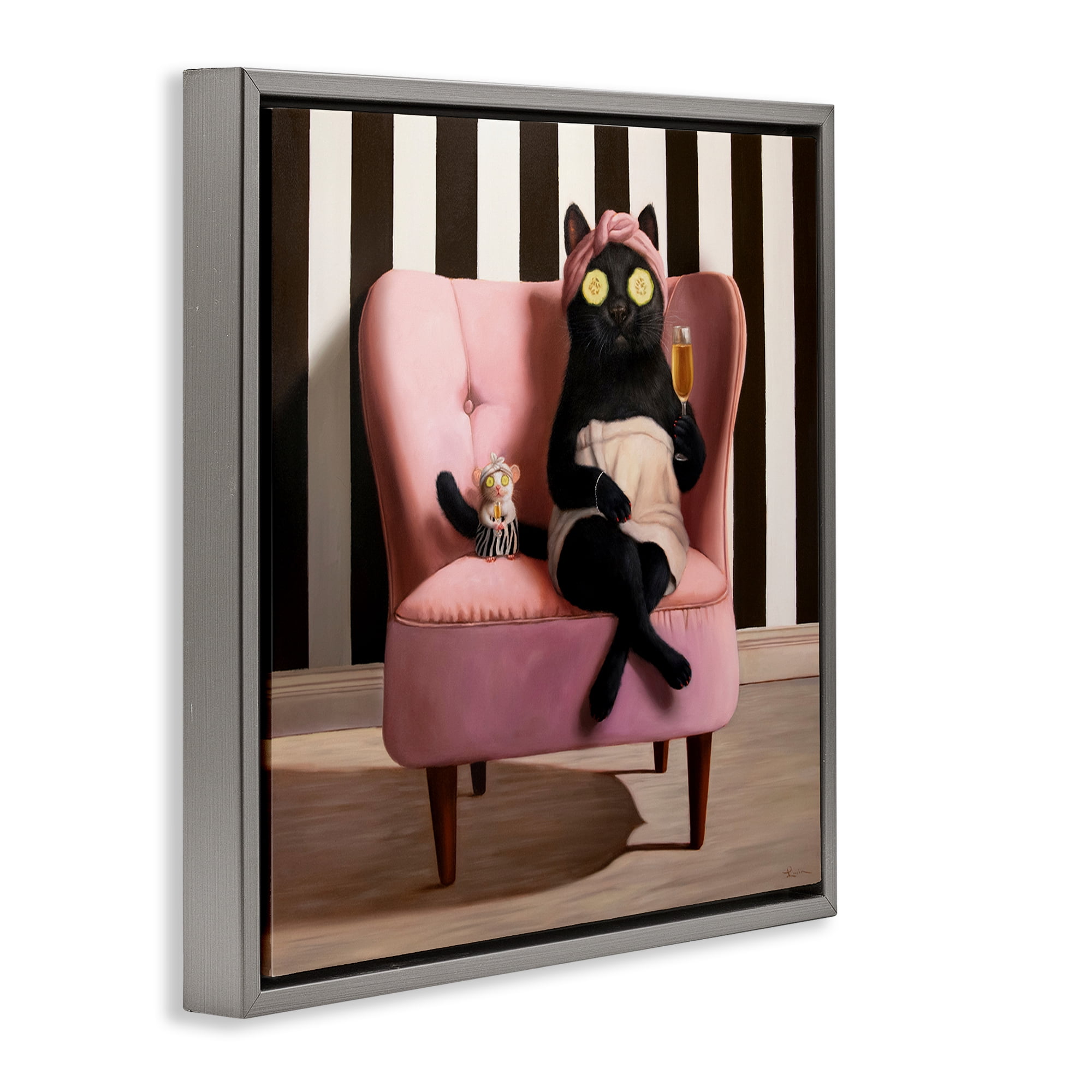 Stupell Industries Pamper Party Cat Gray Framed Floater Canvas Wall Art, design by Lucia Heffernan