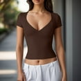 thumbnail image 2 of Women's Top Slim T Shirt V Neck Top With Short Sleeves Sexy Solid Color Shirt T Shirt, 2 of 6