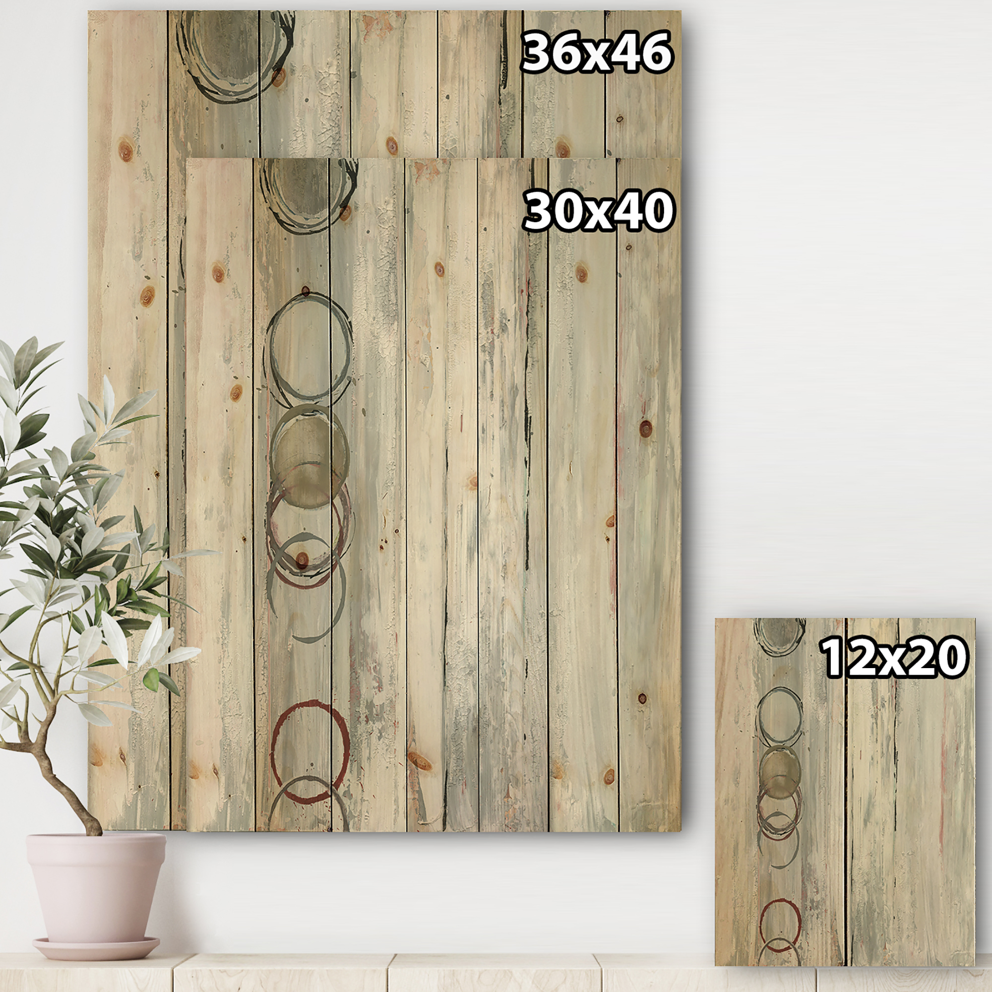 Designart 'Whitewashed Syrah' Modern Geometric Print on Natural Pine Wood