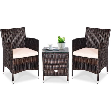 Tangkula 3-Piece Outdoor Wicker Conversation Set - 2 Chairs & Coffee Table With Thick Cushions For Patio, Garden, Pool