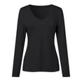 thumbnail image 5 of CUZIBR Women'S Spring Shirt Solid Color Slim Fit Pleated V-Neck Tight Long Sleeved Ribbed Knit Casual Basic T Shirt Top Fashionable Comfortable Soft Stretch Casual Blouse Tee Tops,Black,S, 5 of 6