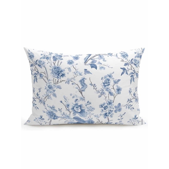 Waterproof Outdoor Throw Pillows with Inserts 12"x20", Blue White Spring Floral Soft Decorative Pillowcases for Couch Bedroom, Summer Botanical Birds Pillow Covers for Sofa Living Room