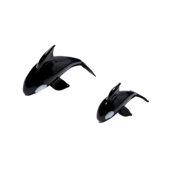 2Pcs Handmade Tiny Whale Figurines Glass Sea Ocean Animal Ornaments for Home Office Table Decor