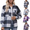 thumbnail image 1 of YOIAVAIOY Womens Plaid Shacket Jacket Button Down Wool Blend Jackets Warm Oversized Shirt Jacket with Pockets Gray M, 1 of 9