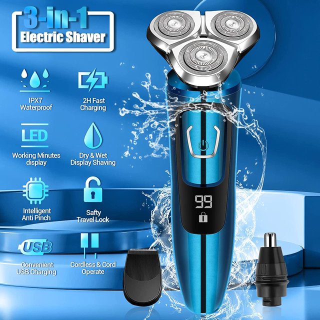 Rasoir Électrique pour Hommes, Rasoirs Électriques pour Hommes Humide et Sec, Rasoirs Électriques Rechargeables pour Hommes Rasoir Homme Rasage Étanche pour Ados Sans Fil, Rasoir de Voyage Usb pour le Visage Rotatif avec Tondeuse pour Barbe/nez