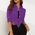 thumbnail image 2 of JGGSPWM Womens Button Down Tops 3/4 Sleeve Shirts Open Front Cardigan Fall Casual Tunic Solid Cardigans Ladies Outwear Purple S, 2 of 9