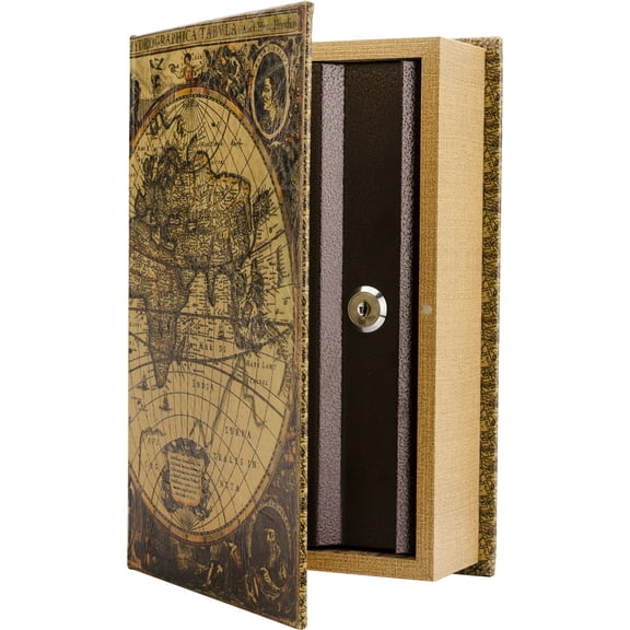 Antique Map Book Lock Box with Key Lock