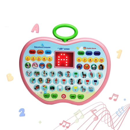 TIFOR Educational Computer Toy for Kids Apple Shape Electronic Baby Laptop Toy for Children Multifunctional Musical Learning Laptop Toy for Kids Animal Sound Toys for Toddlers (Set of 1 Pink)