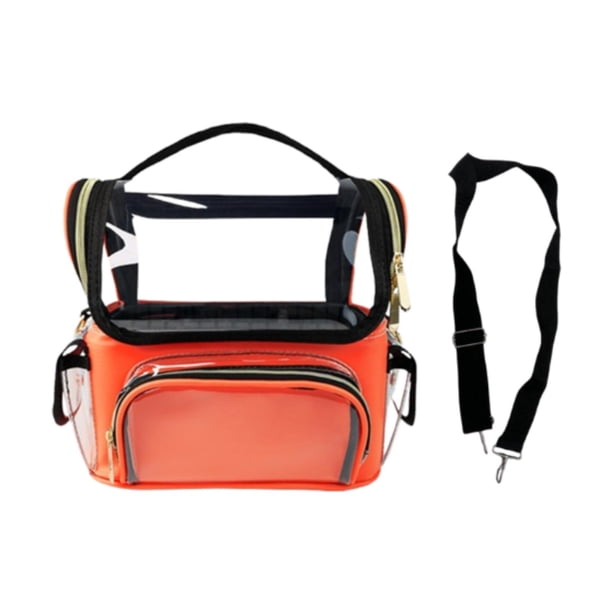 Bolsa de viaje para cosméticos, transparente, soporte para brochas de maquillaje, estuche de maquillaje profesional portátil de gran capacidad, estuch rojo anaranjado
