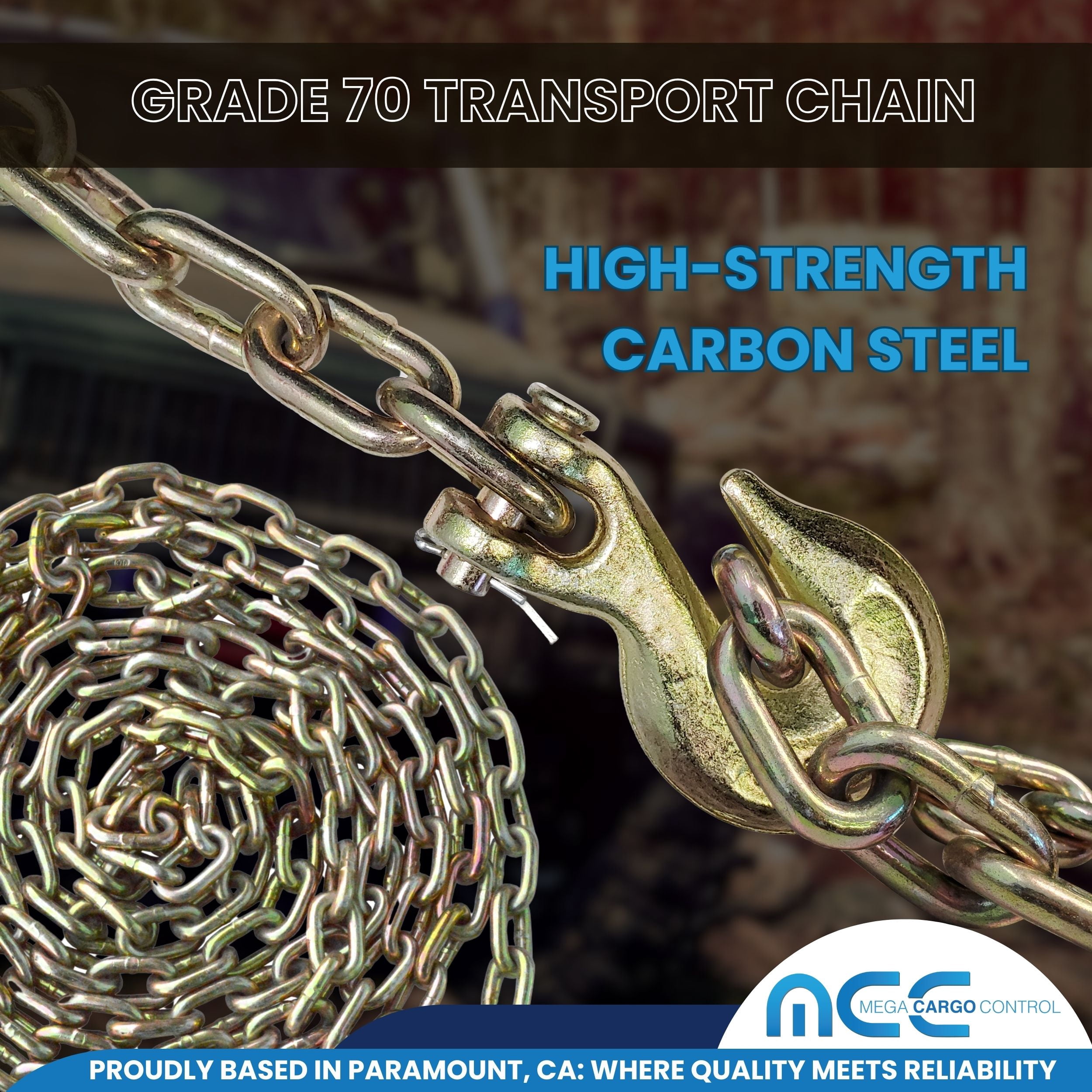 Mega Cargo Control 5/16" x 2FT G70 J Hook V-Chain Bridle Tow Hooks, 8" J Hook Shank, TJ Hook & Grab Hooks - 4700 LBS WLL, 2 Set