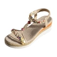 thumbnail image 7 of Bohemian Espadrilles for Women Braided Strappy Platform Wedge Sandals Open Toe T-Strap Beaded Slingback Heels Beige Size 9, 7 of 7