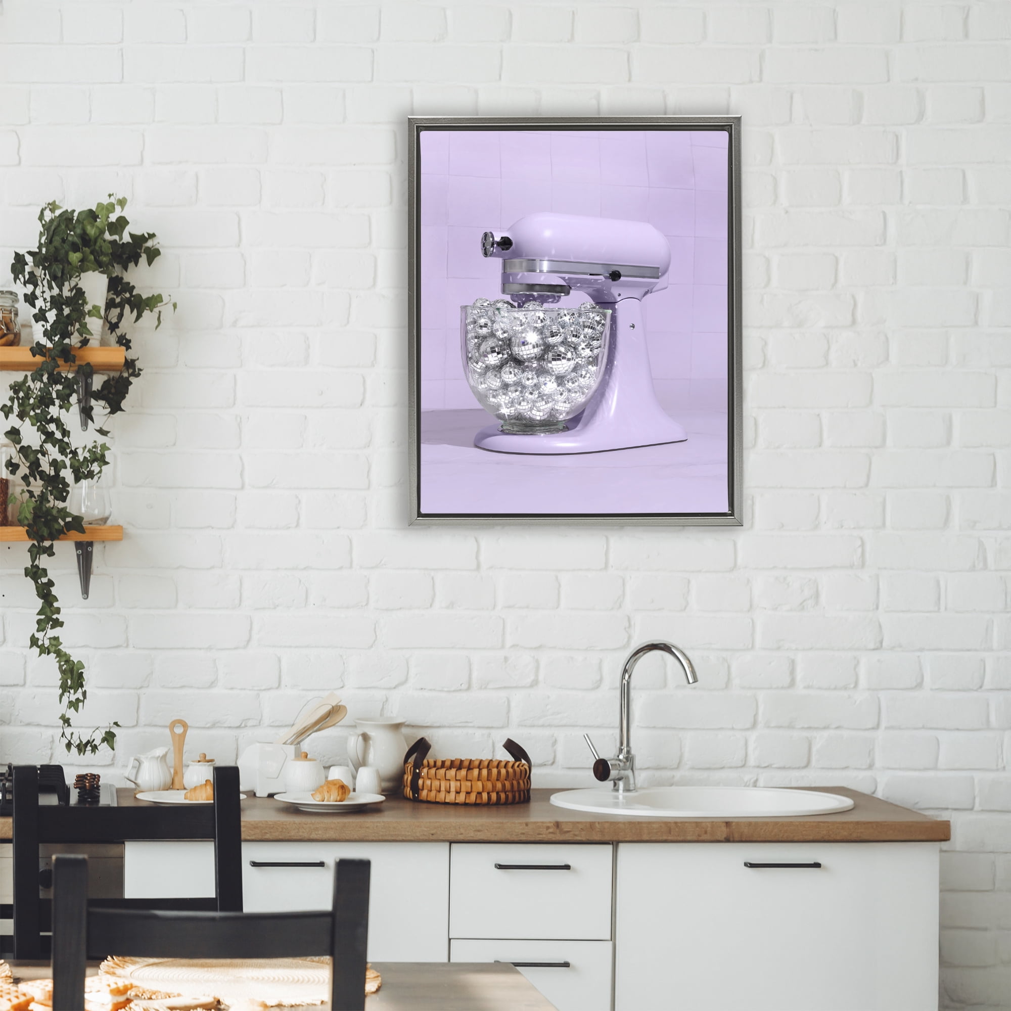Stupell Industries Disco Kitchen Mixer over Purple Gray Framed Floater Canvas Wall Art, design by LISH Creative