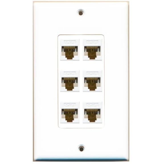 RiteAV 1 Gang 6 Port Cat6 Wall Plate OVERSIZED White