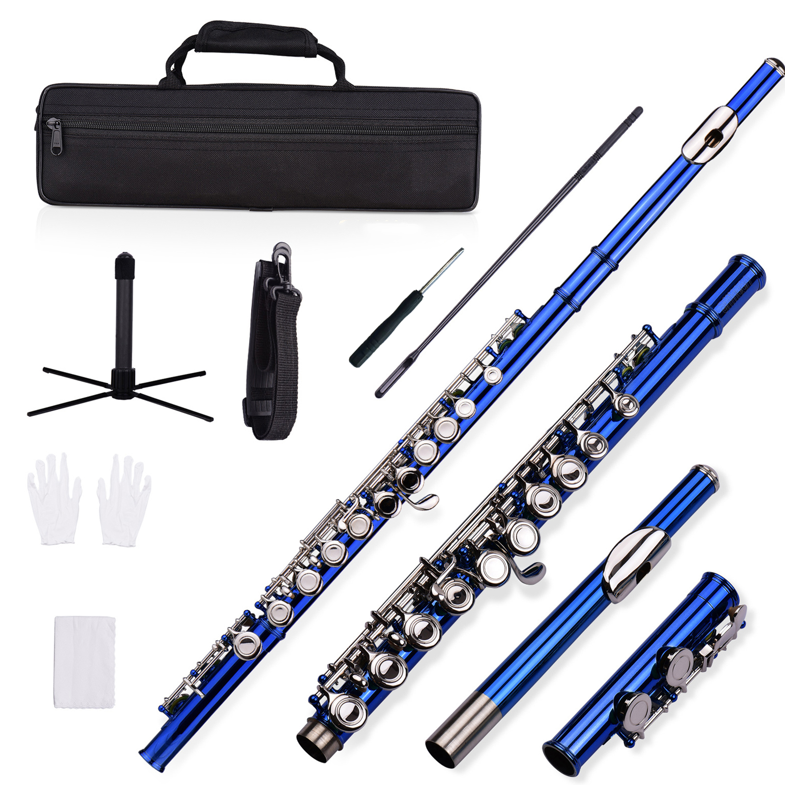 Flute,Flute Stand Cloth Carry Flute Stand Flute 16 Cupronickel With Carry Flute Cupronickel Nickel-plated Wind C Flute 16 Rod Plated Flute C Flute Lsfyyds C Duodo Nickel Plated Siuke Dark