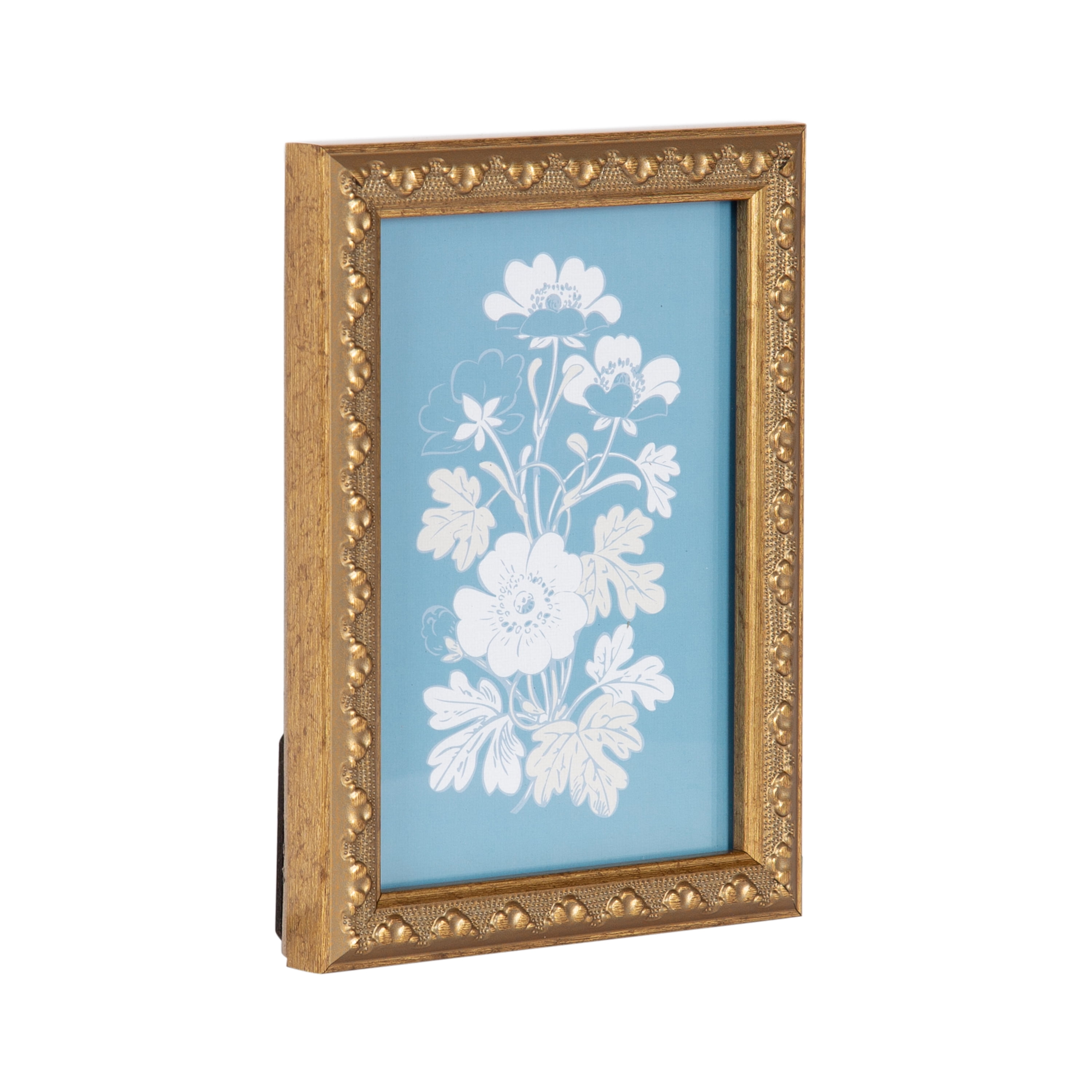 DesignOvation – 5x7 Picture Frame – Slim Ornate Antique Gold Tabletop Photo Frame