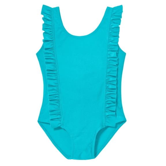 Girls UPF 50  One-Piece Ruffle Front Swimsuit | Turquoise