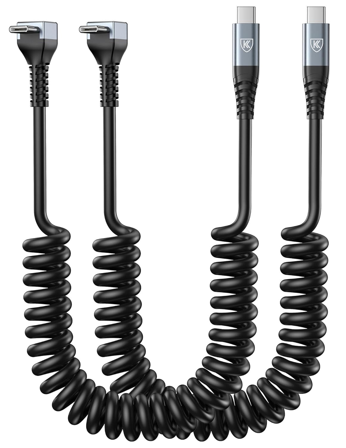 RGHJAR-USB C to C Cable for CarPaly/Android Auto, [3FT, 2-Pack] 90 Degree USB C Cable, Coiled USBC to USBC Cable 3A Fast Charging, Right Angle Type C Cord for iPhone 17/16/15/Pro Max/Galaxy S23 and M
