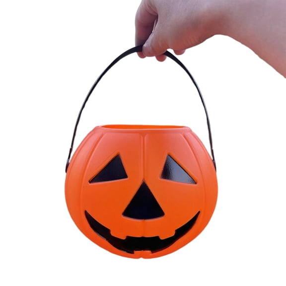 Halloween Pumpkin Bucket 6 Inch Plastic Jack O Lantern Pail Trick Or Treat Bucket for Student Candy Storage Halloween Party Supply 1 Pack