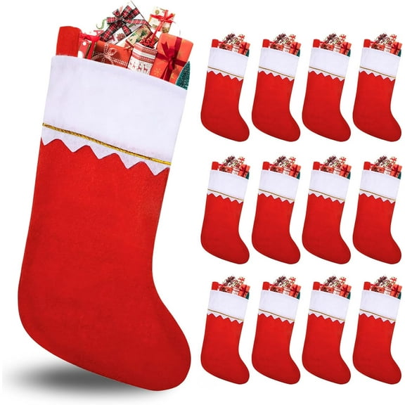 12 Pack Red Felt Christmas Stockings Set 15 inches Xmas Santa Stockings for Family Holiday Xmas Party Decorations