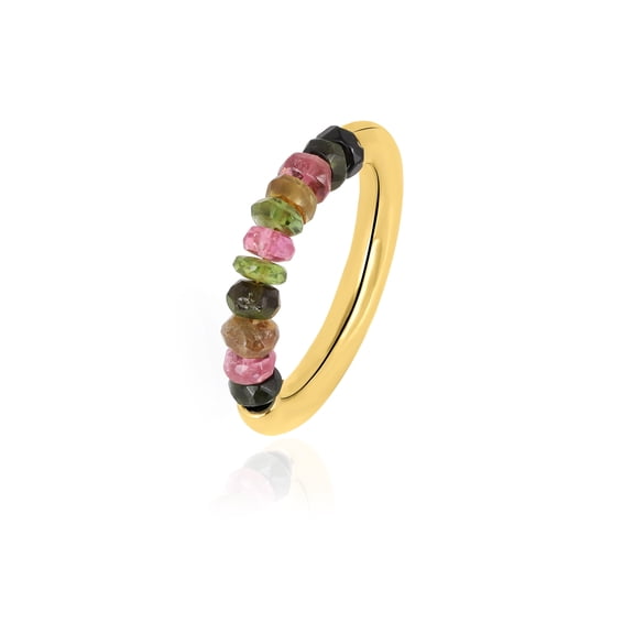 Gemshiner Multicolor Tourmaline Beaded Band Ring in 925 Silver – 1 Micron Yellow Gold (8)