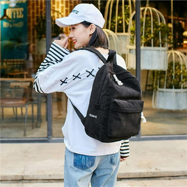 Yingyy Striped Backpack Outdoor College Large Capacity Solid School Bag Female Corduroy Fashion Travel Rucksack Students Adults Light Blue Other