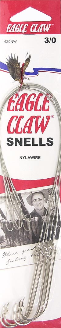 (2 pack) Eagle Claw 420NWH-3/0 Snelled Nylawire Hook, Nickel, Size 3/0