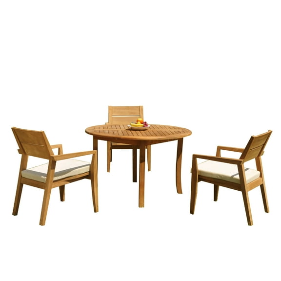 Grade-A Teak Dining Set: 3 Seater 4 Pc: 48" Round Table And 3 Vellore Stacking Arm Chairs Outdoor Patio WholesaleTeak #51VL1004