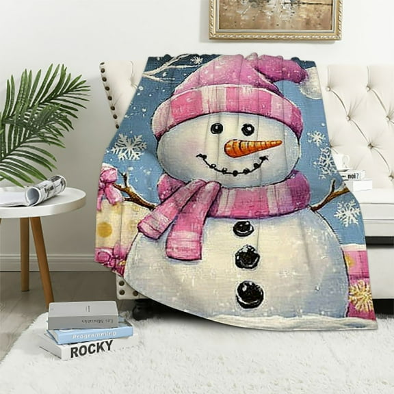 Pratyus Snowman Flannel Throw Blanket for Couch Sofa Bed, Christmas Home Decor, Lightweight Blanket All Seasons 40x50in