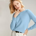 thumbnail image 4 of Women's 100% Merino Wool 2024 Fall Winter First-Line Ready to Wear Long Sleeve Seamless Knit Crewneck Sweater Sky Blue S, 4 of 9