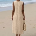 thumbnail image 4 of ClodeEU Women's Crew Neck Sleeveless Eyelet Embroidery Midi Dress,Summer Casual Loose Dress with Pocket Khaki,Women's Plus L, 4 of 8