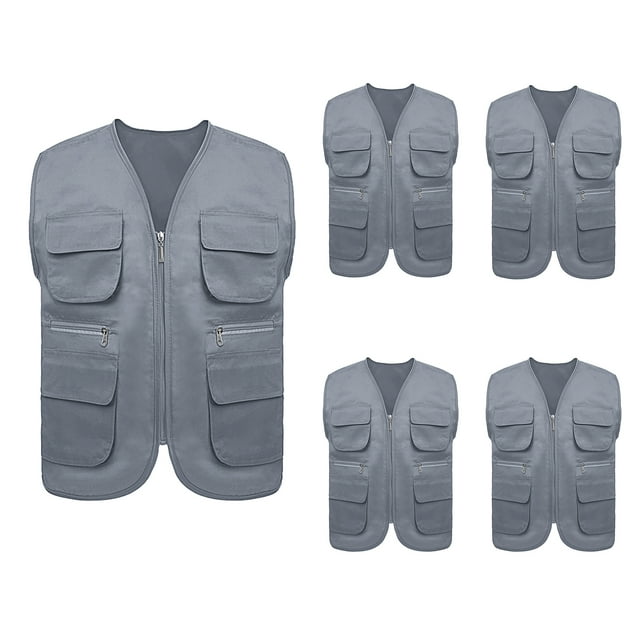 TOPTIE 5 Packs Supermarket Work Vest Volunteer Activity Event Waistcoat with Pockets-Gray-S
