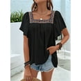 thumbnail image 6 of Mexican Shirts for Women Boho Embroidered Short Butterfly Sleeve Square Neck Loose Blouses Tees Black L, 6 of 8