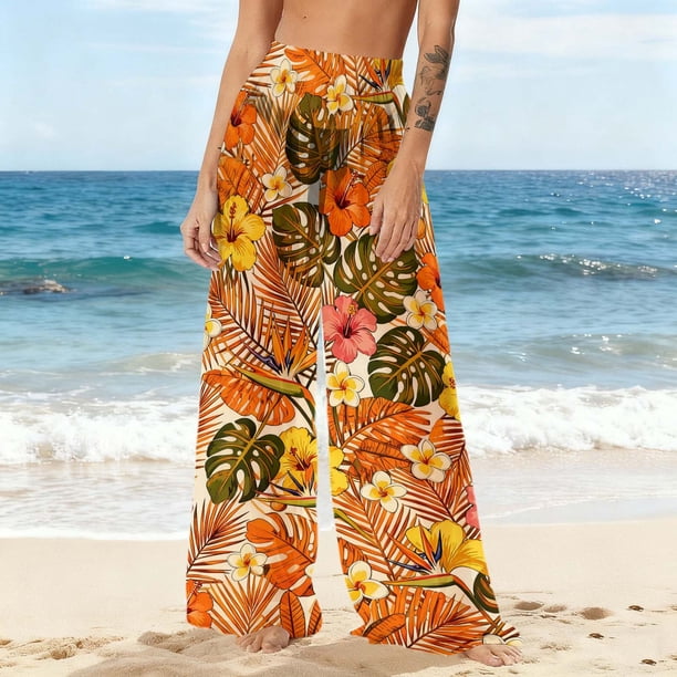 Pantalones de playa de gasa ligeros para mujer con protección solar, pantalones anchos de estilo bohemio estampados, blusa para mujer