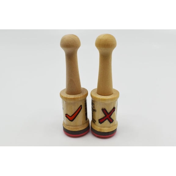 Wooden Rubber Peg Stamp- Check Mark and X
