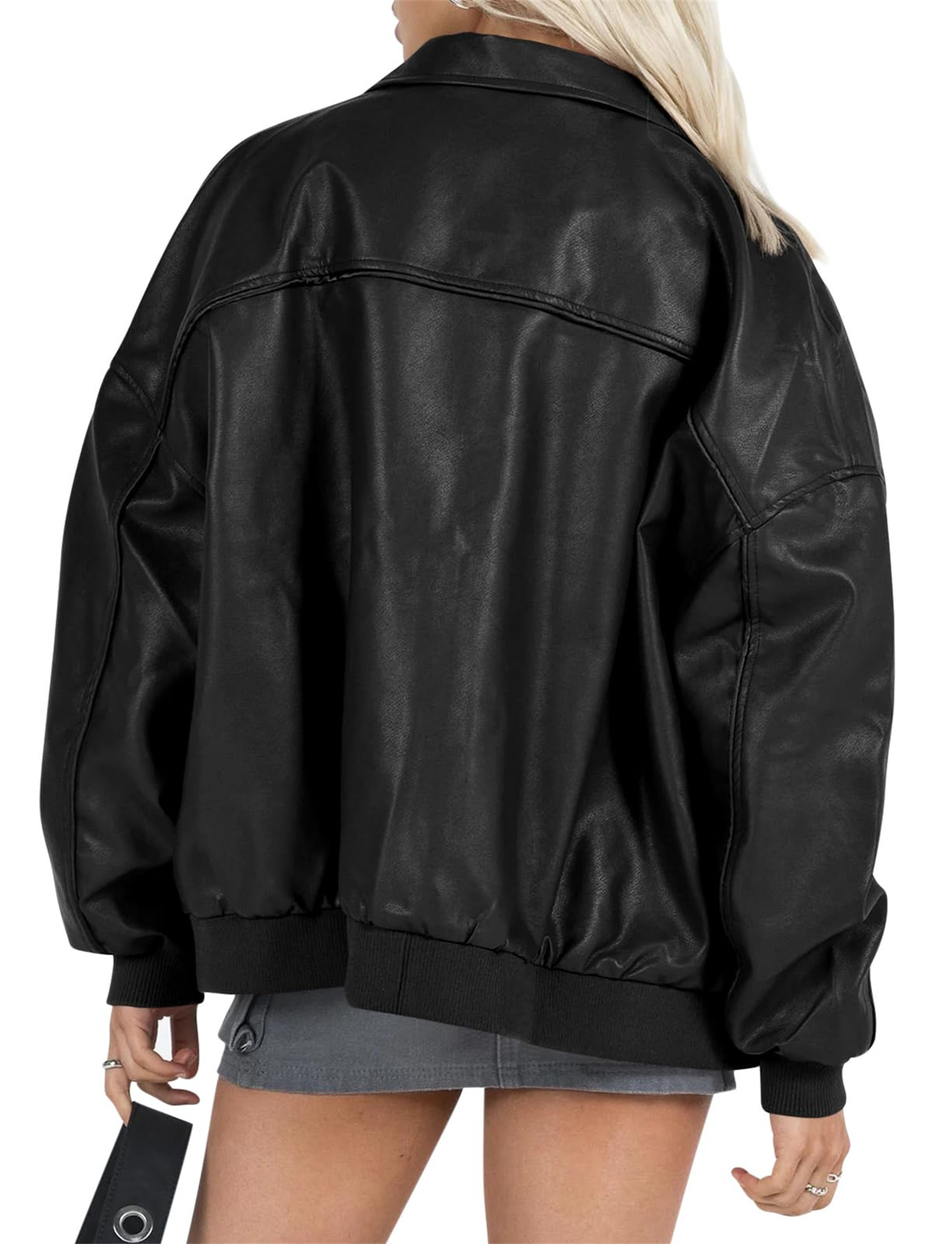 Women Faux Leather Jackets Bomber Casual Zip Moto Biker Coat