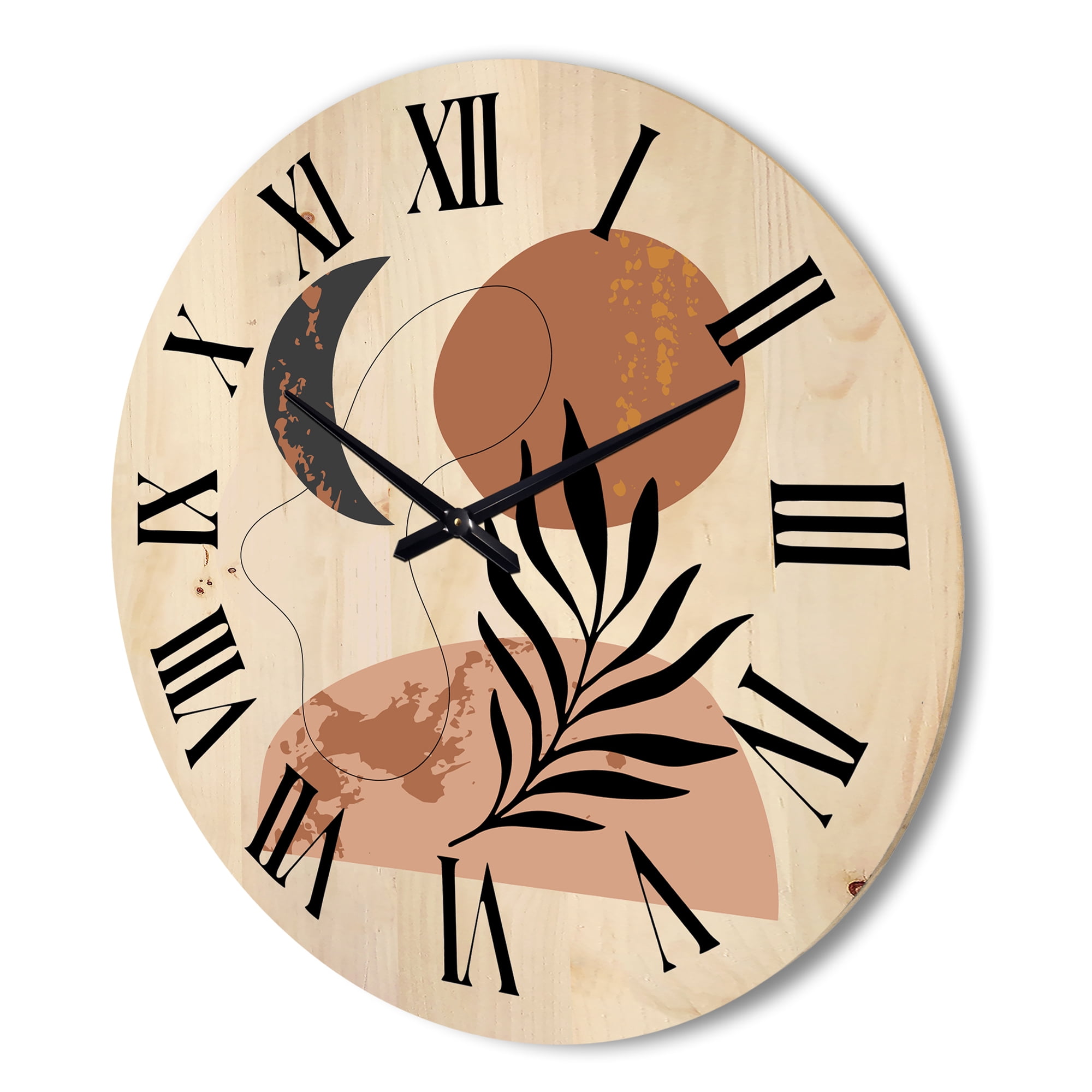 Designart 'Sun and Moon Shapes In Retro Terracotta Tones I' Modern Wood Wall Clock