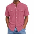 thumbnail image 2 of LIaqionyy Mens Cotton Linen Button down Shirts Casual Callarless Short Sleeve Shirt Summer Beach Tops with Pocket, 2 of 6
