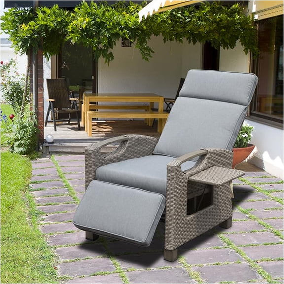 JERFIT Zero Gravity Recliner Chair with Side Table, 150° Adjustable Patio Lounge Chair with Thick Cushions, Hand-Woven Rattan & Steel Frame, All-Weather Outdoor Recliner for Garden, Deck, Poolside