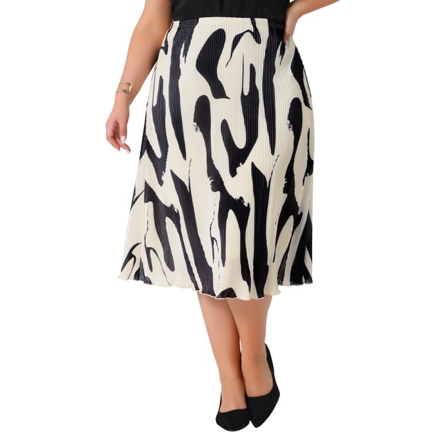 Faldas de mujer de tallas grandes Agnes Orinda, con estampado, plisadas, de cintura alta, casuales de verano, falda midi en A, 3X negra