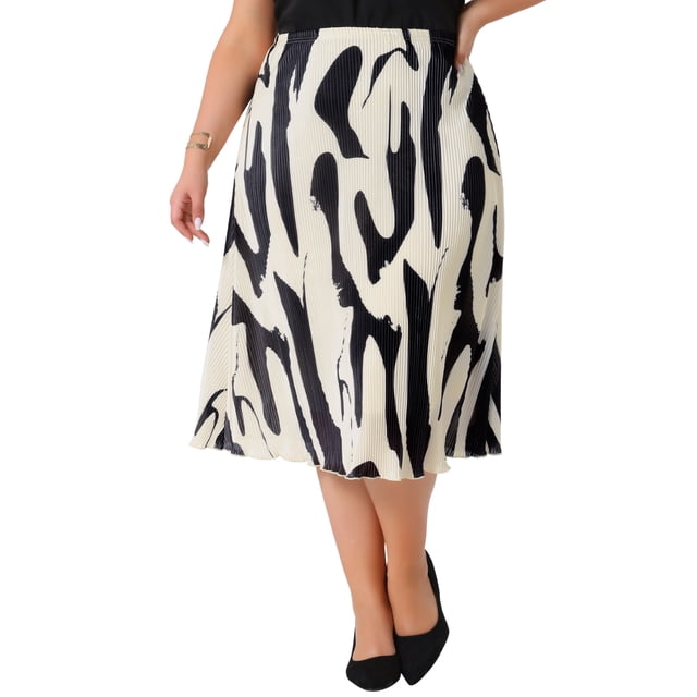 Faldas de mujer de tallas grandes Agnes Orinda, con estampado, plisadas, de cintura alta, casuales de verano, falda midi en A, 3X negra