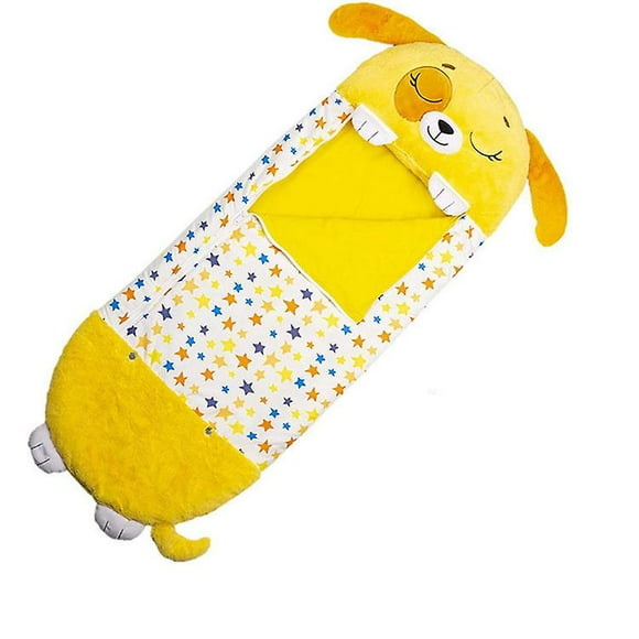 JOYWEI Sac de Couchage pour Enfants avec Oreiller, Sac de Couchage 2 en 1 pour Enfants, Sac de Couchage Pliable avec Animaux de Dessin Animé, pour Jouer et Camper (1pcs, Jaune)
