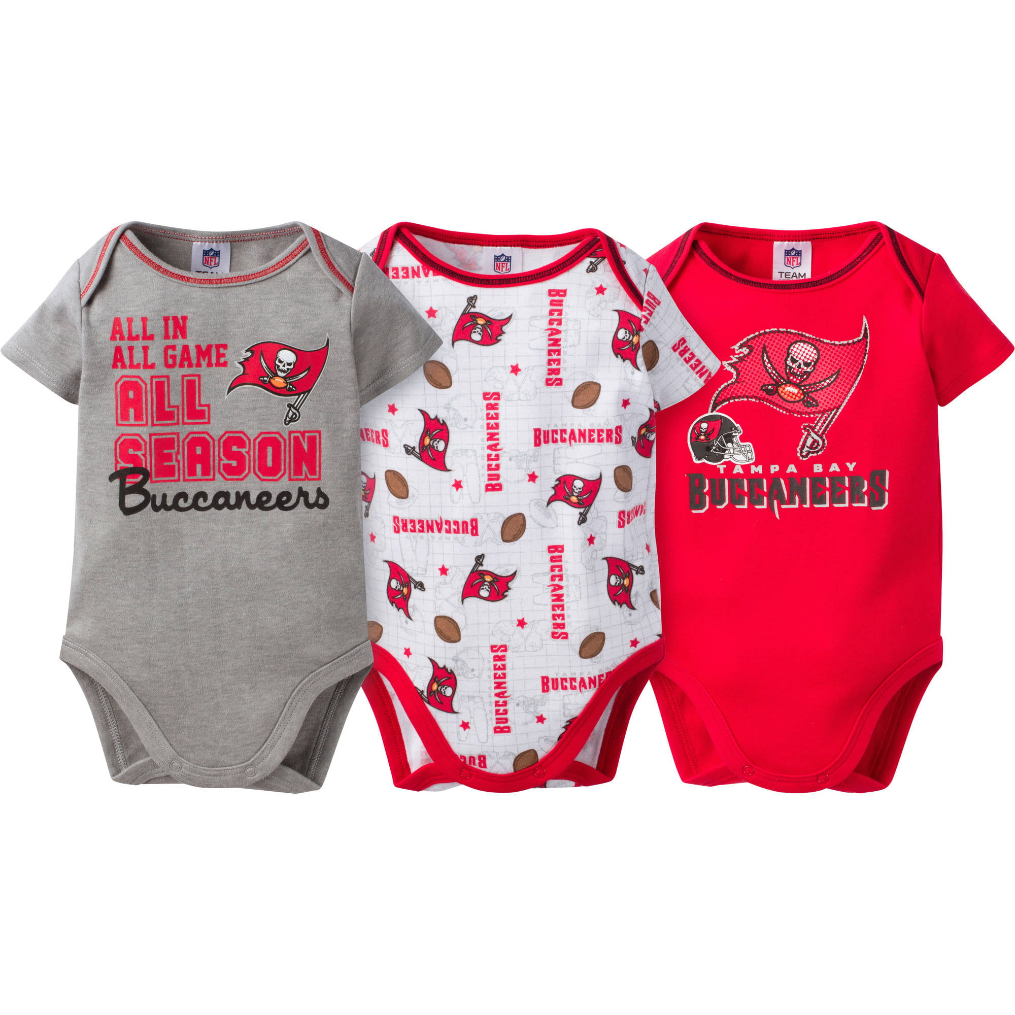 NFL Tampa Bay Buccaneers Baby Boys Short Sleeve Bodysuit Set, 3-Pack ...