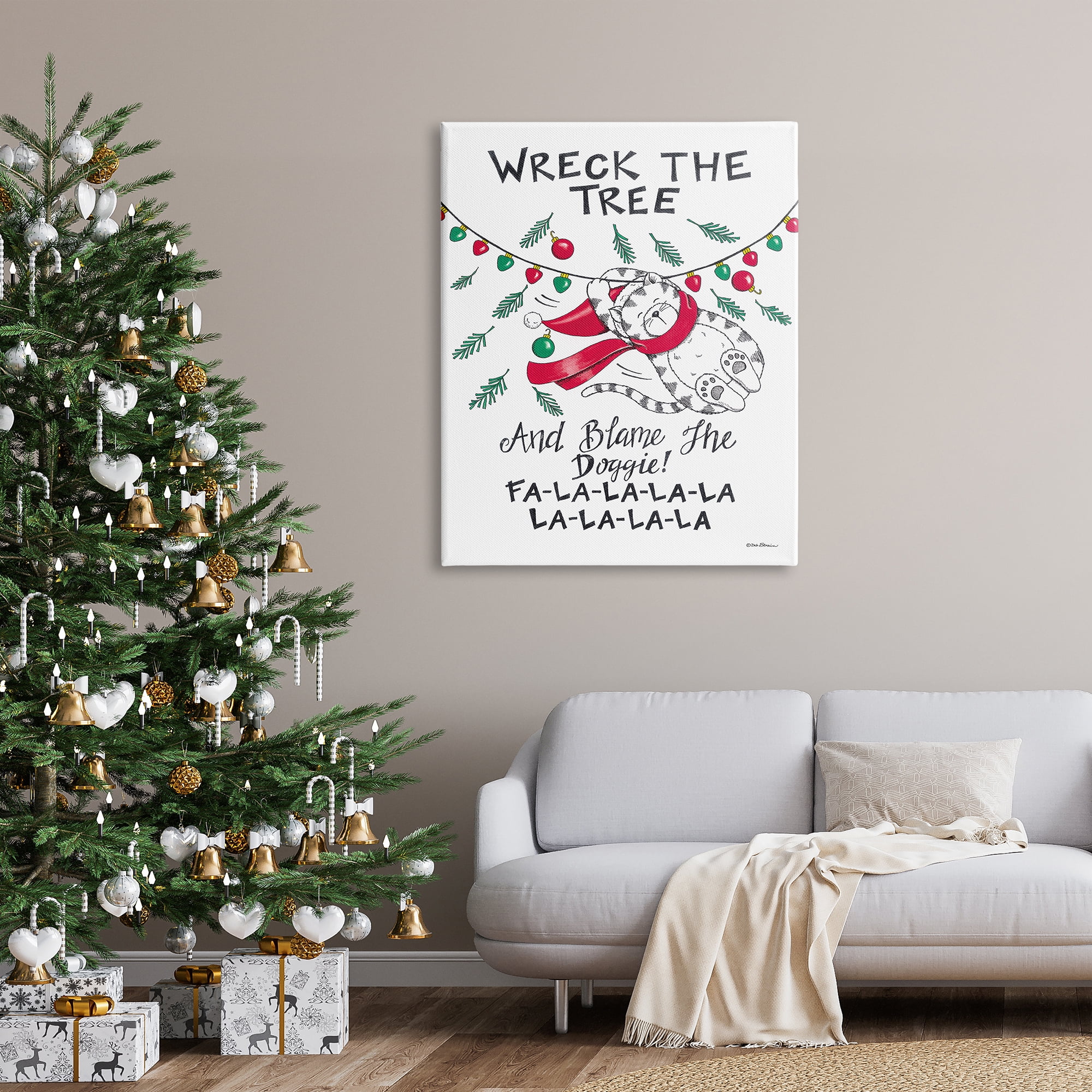 Stupell Industries Funny Pet Christmas Song Holiday Painting Gallery Wrapped Canvas Print Wall Art, 36 x 48
