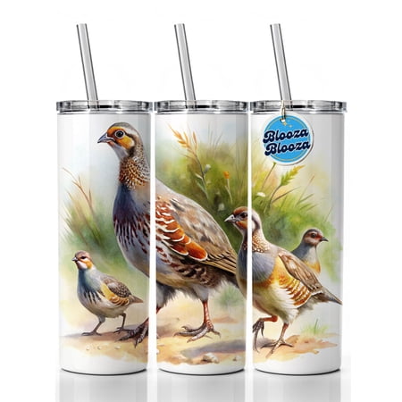 Family Of Partridges Running Watercolor 20oz Insulated Water Bottle Skinny Tumbler Includes Straw