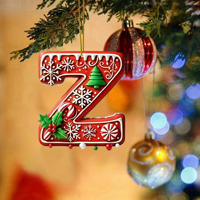 Hbdhejl 26 Pieces Red Letters Christmas Tree Decorations Candy Cane Letters With Berry Pattern Mini Alphabet Hanging Ornaments Party Home 2D Acrylic Christmas Tree