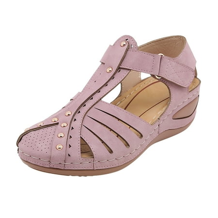 

ASEIDFNSA Heeled Sandals for Women Dressy Glittery Sandals Womens Women Summer Solid Hook Loop Casual Round Toe Wedges Comfortable Beach Shoes Sandals