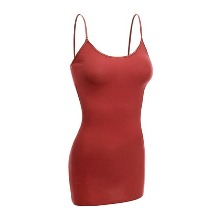 

Women & Juniors Basic Layering Built in Bra Spaghetti Strap Long Cami Top Tank