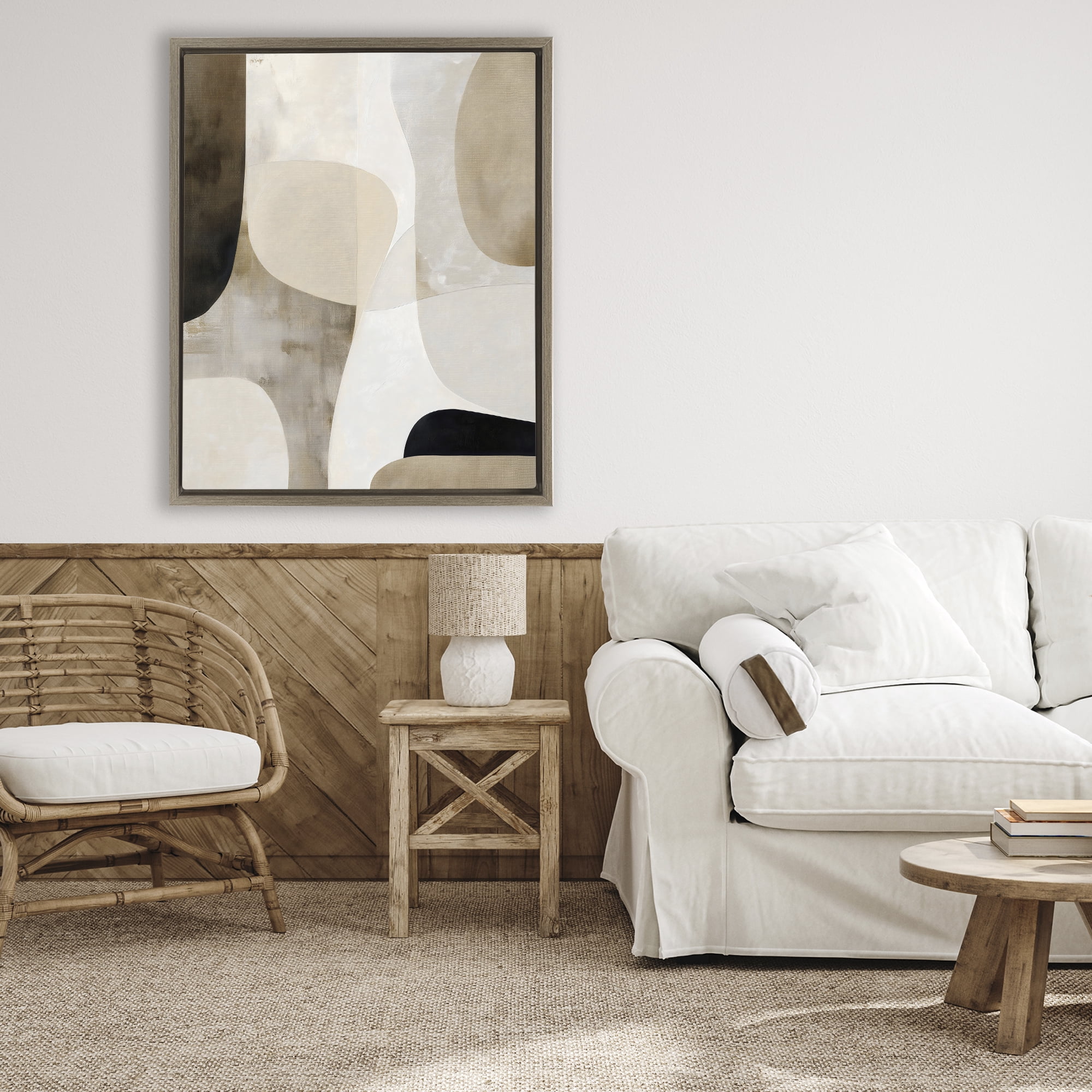 Stupell Industries Tan Shapes Organic Balance Brown Framed Floater Canvas Wall Art, design by Ink Drop Loft