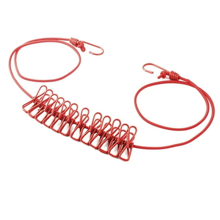 

Elastic Rubber Portable Windproof 12 Clips Clothes Lines Clotheslines Red