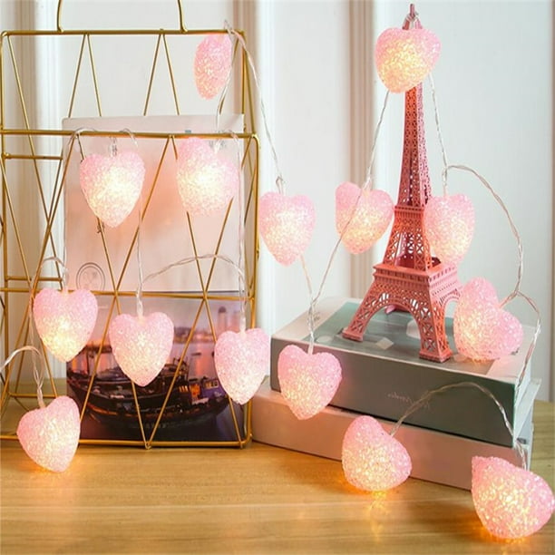 Muyoka Luz de cadena en forma de corazón, luz de hadas de corazón rosa IP43 Luz de centelleo de corazón a prueba de agua Luz de hadas con pilas para el jardín del banquete de boda Muyoka Hogar